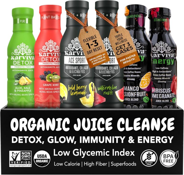 1-Day Juice Fasting, Collagen & Sustained Energy Pack | Ancient Remedies for Gentle Detox, Metabolism Boost | Prebiotics & Minerals, Antioxidants | Low Sugar | Organic, 6×12 fl oz BPA-Free Bottles