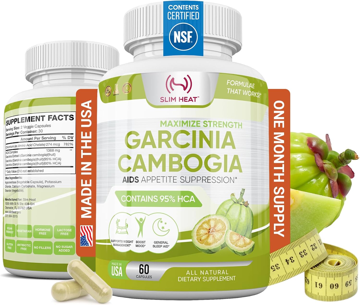 100% Pure Garcinia Cambogia Extract with 95% HCA – Manage Food Cravings – Best Carb Blocker for Women & Men – Max Strength Garcinia Cambogia Raw Diet Pills Made in USA – 60 Veggie Capsules