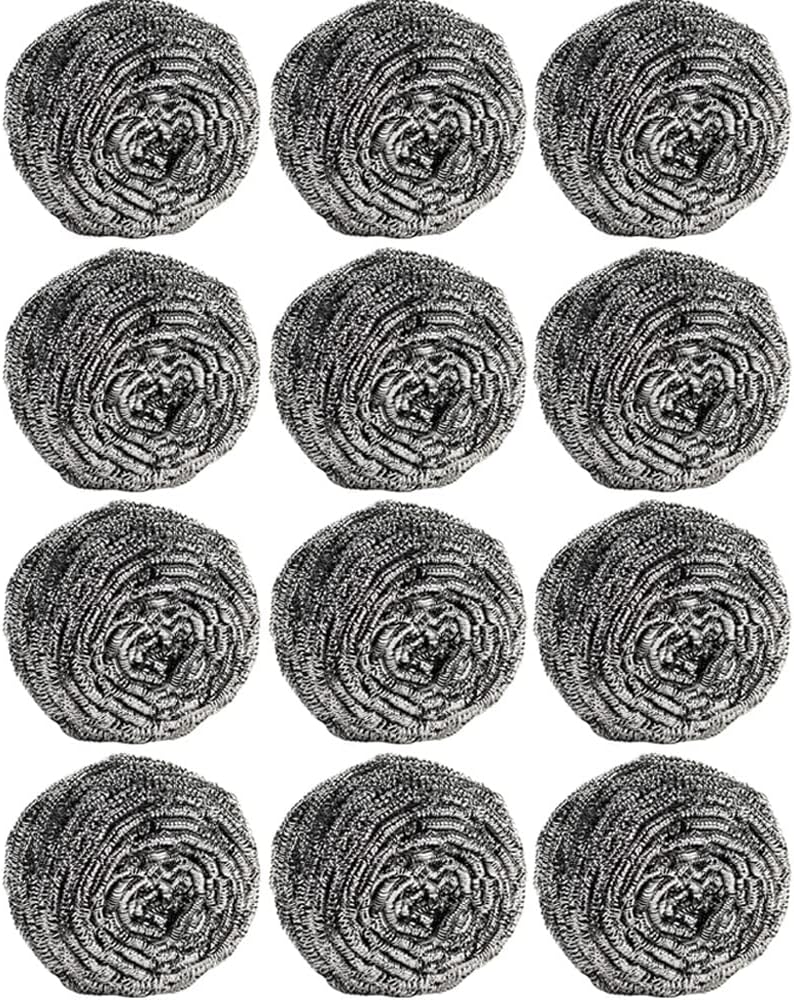 12Pcs Steel Wool Scrubber Pads for Cleaning Dishes, Pans, Pots, Ovens, Grills, Sinks – Stainless Steel Scrubbers for Kitchen, 12 Pack