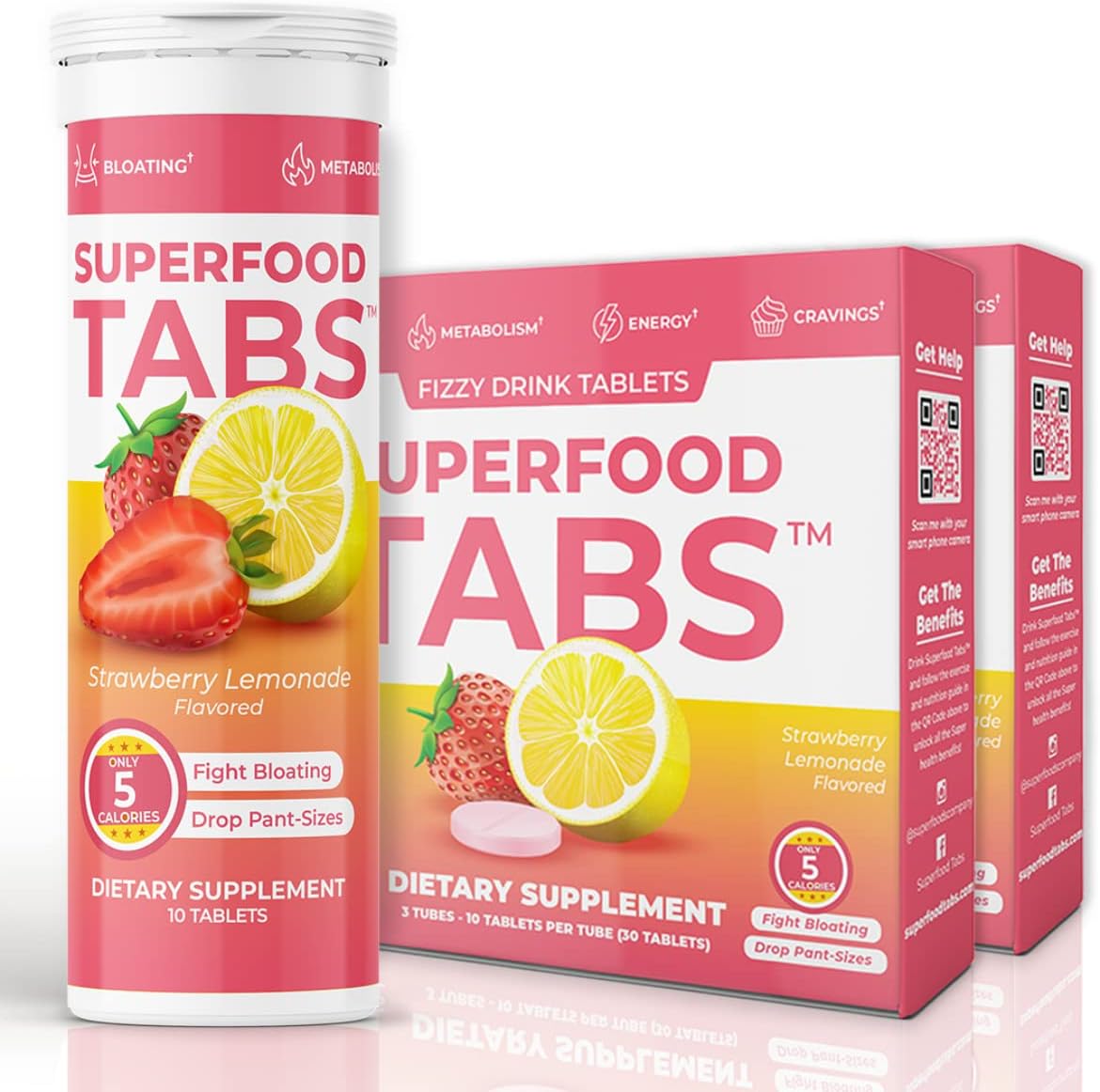 Superfood Tabs Superfoods Company Detox Cleanse Drink – Supplement for Women & Men – Support Healthy Weight, Digestive Health, Cravings & Bloating Relief – Strawberry Lemonade Flavor [60 Tablets]