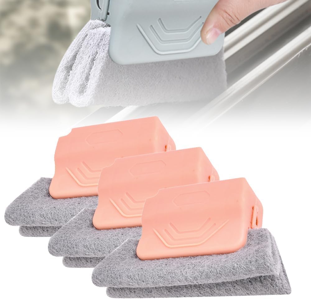 Magic Window Track Cleaner, 2026 New Multipurpose Cleaning Brush for Window Grooves, Sliding Door Tracks, Tile Grout Lines, Shutter Slats, Car AC Vents, and Narrow Gaps (Pink-3pcs)