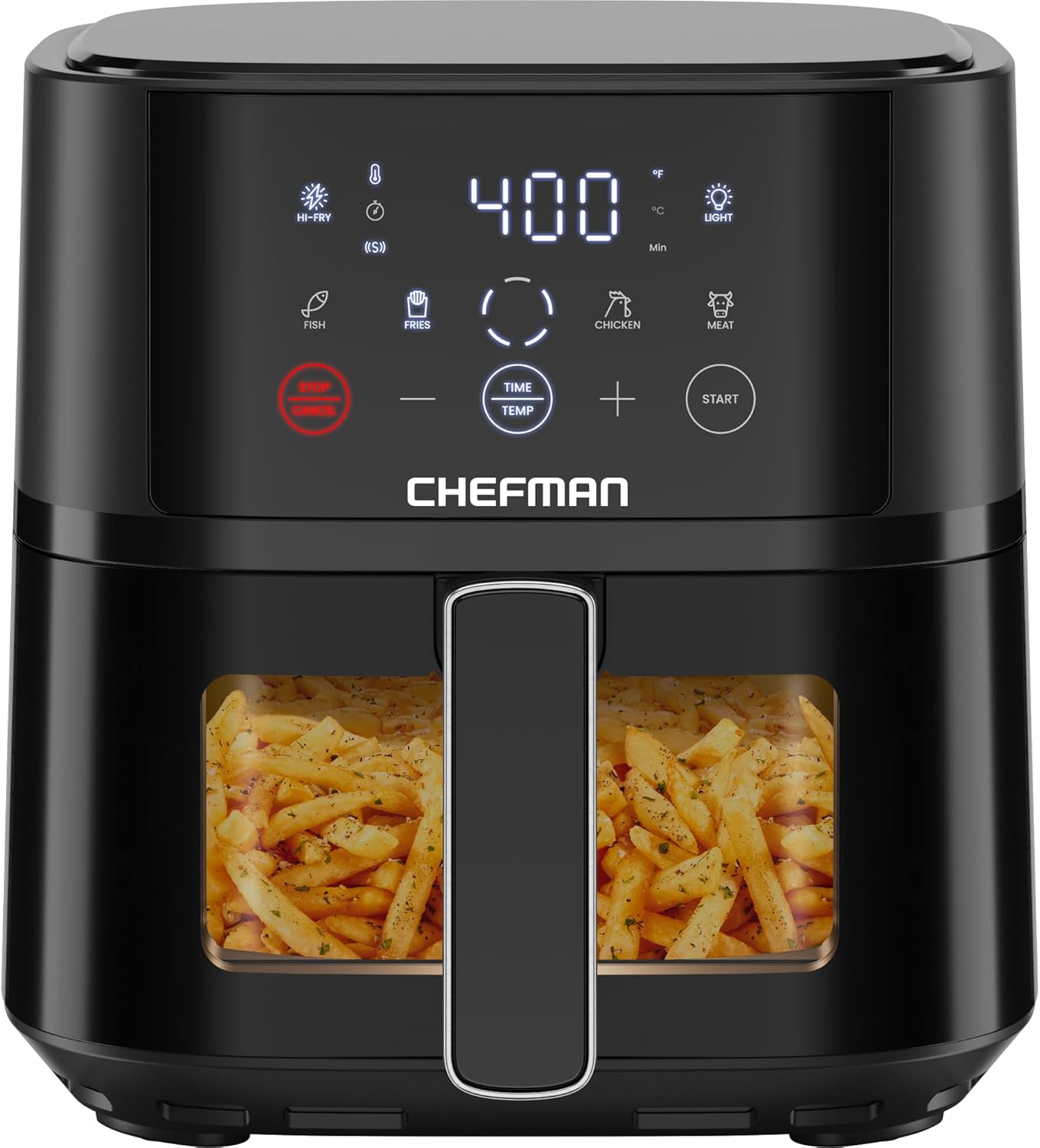 Chefman Air Fryer – 4 QT Compact Airfryer for Quick & Easy Meals, Features Hi-Fry Technology for Extra Crisp, Easy-View Window, Touch Controls with 4 Presets, Nonstick & Dishwasher Safe Basket – Black