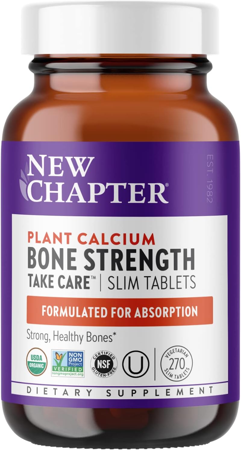 New Chapter Calcium Supplement – Bone Strength Plant-Based USDA Organic Calcium with Magnesium, Vitamin D3+K2, for Bone Health & Joint Mobility, Heart Support, 905 mg dose – 270 Slim Tablets