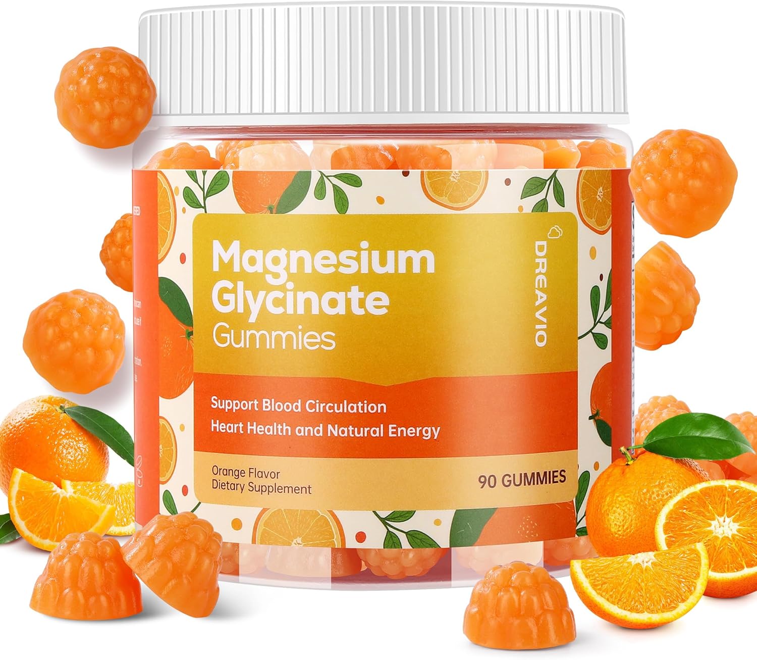 DREAVIO 90 Count Magnesium Glycinate Gummies w/Ashwagandha Supplement – Sugar Free Zinc Magnesium Glycinate Supplement Ashwagandha Gummies for Adults Orange Flavor