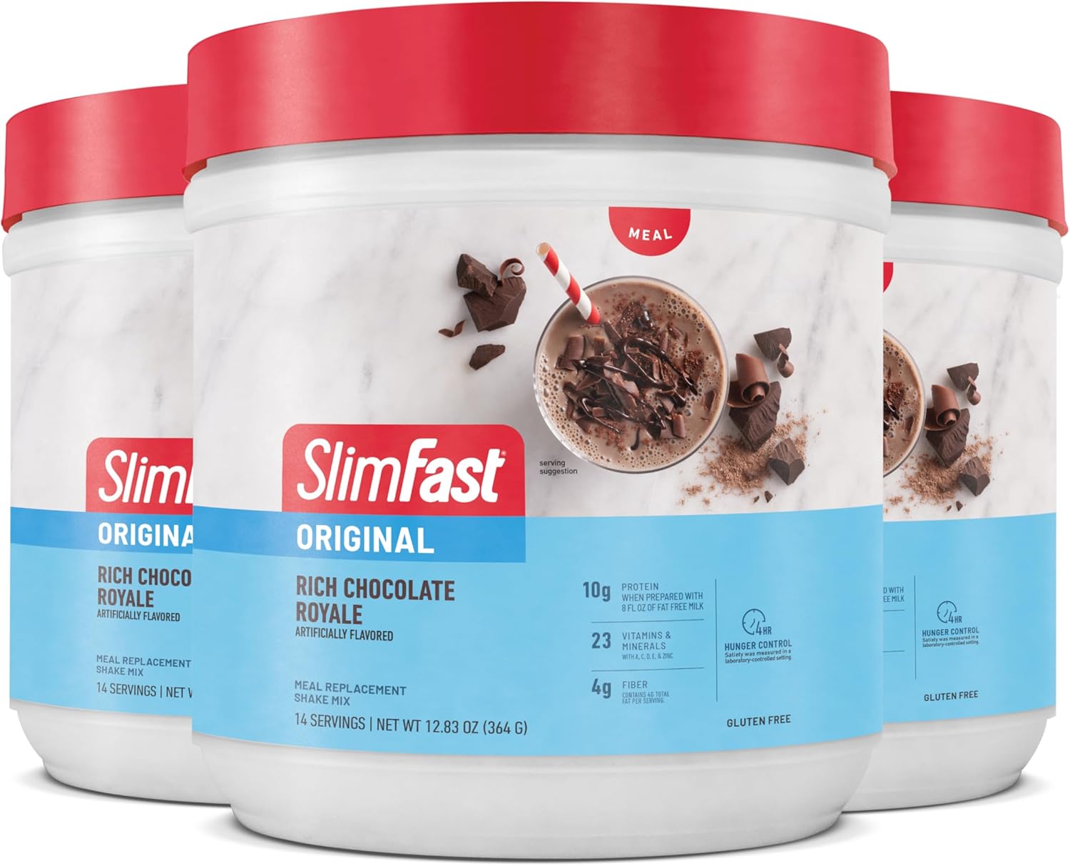 SlimFast Meal Replacement Powder, Original Rich Chocolate Royale, Weight Loss Shake Mix, 10g of Protein, 14 Servings (Pack of 3) (Packaging May Vary)