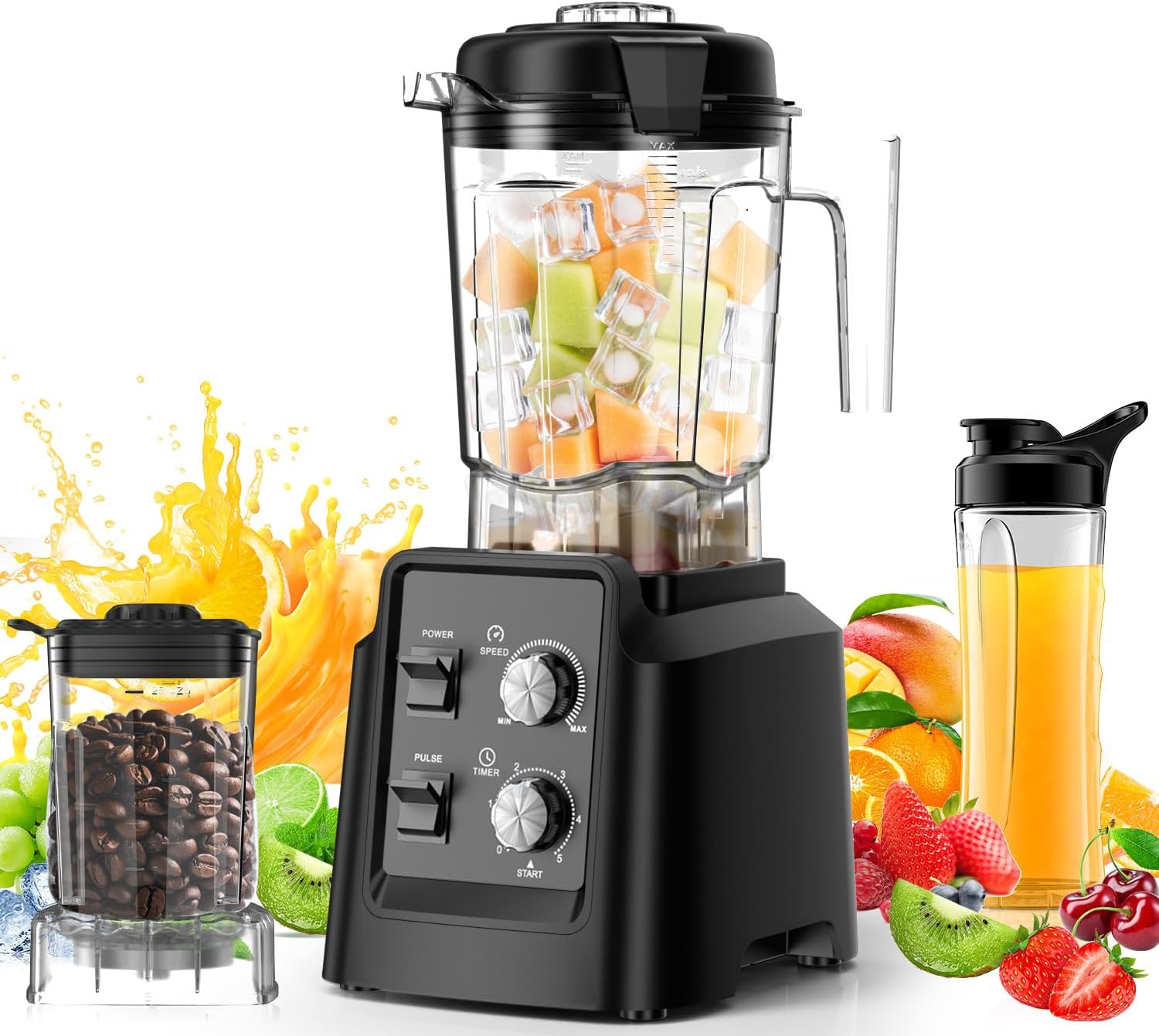 Blender, 1800W Blender with Grinder – 6-Blade Professional Smoothie Blenders for Kitchen, Crushes Ice, Self-Cleaning, 68oz & 27oz Jars Dishwasher Safe, for Baby Food, Nut Butter