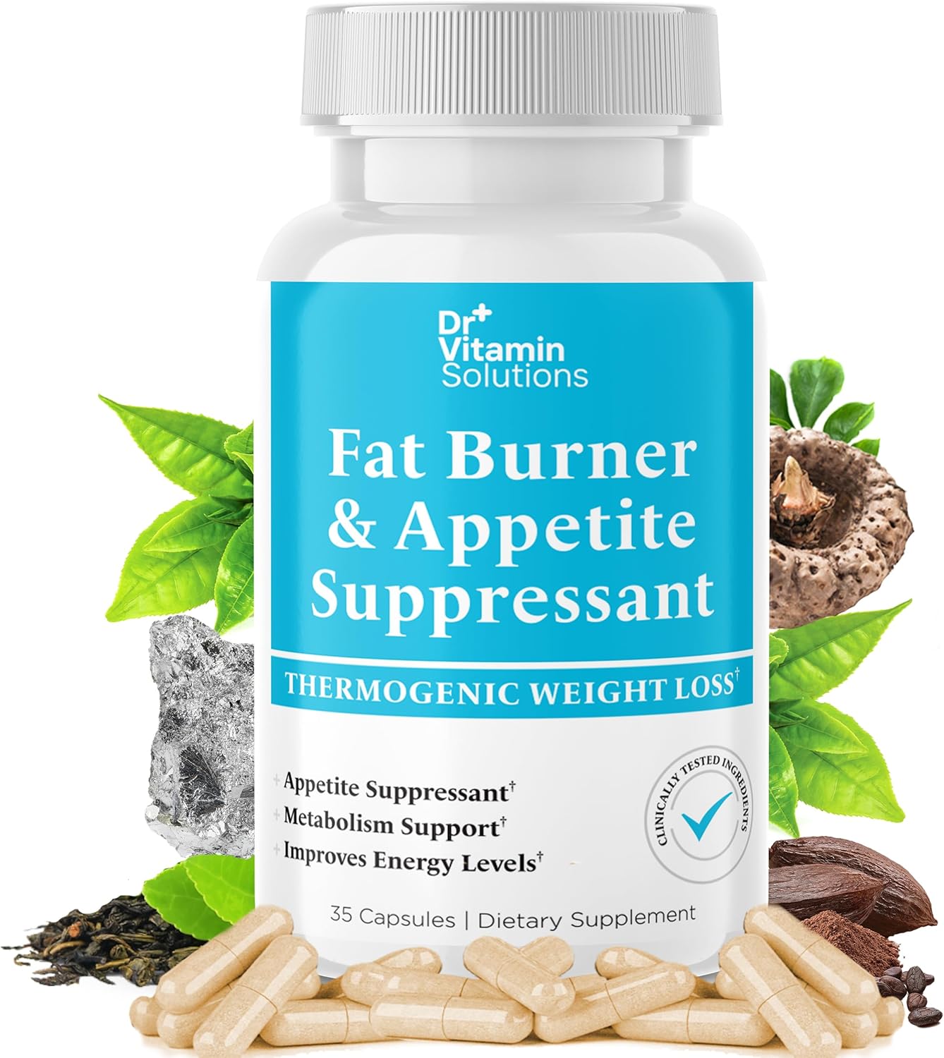 Fat Burner for Women & Men – Appetite Suppressant for Weight Loss – Pills with Chromium, Caffeine & Green Tea Extract – Metabolism Booster Thermogenic Weight Loss – 35 Capsules