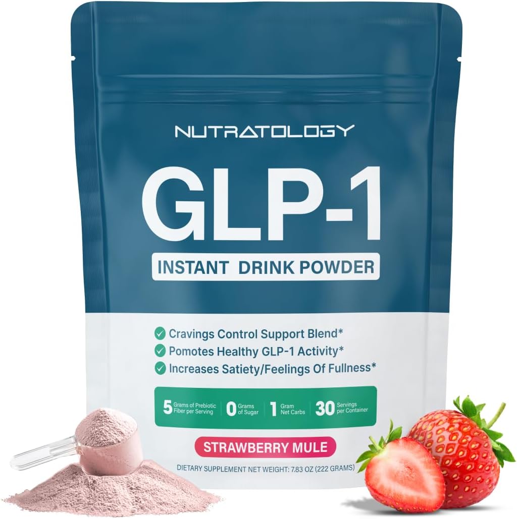 GLP-1 Booster | Control Cravings, Appetite Support & Gut Health | High In Fiber & Sugar-Free Drink Mix | GLP1 Supplements Weight Loss Women & Men | Strawberry Mule Flavor | Made In USA | 30 Servings