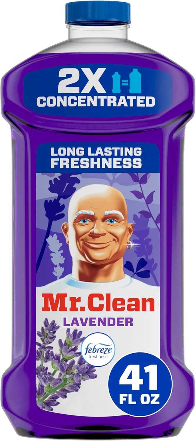 Mr. Clean All Purpose Cleaner, Floor Cleaner for Mopping Home, Bathroom, & Kitchen, Cleaning Liquid for Mop & Bucket, Cleaning Supplies, Multi-Surface Dilutable, Lavender, 41oz