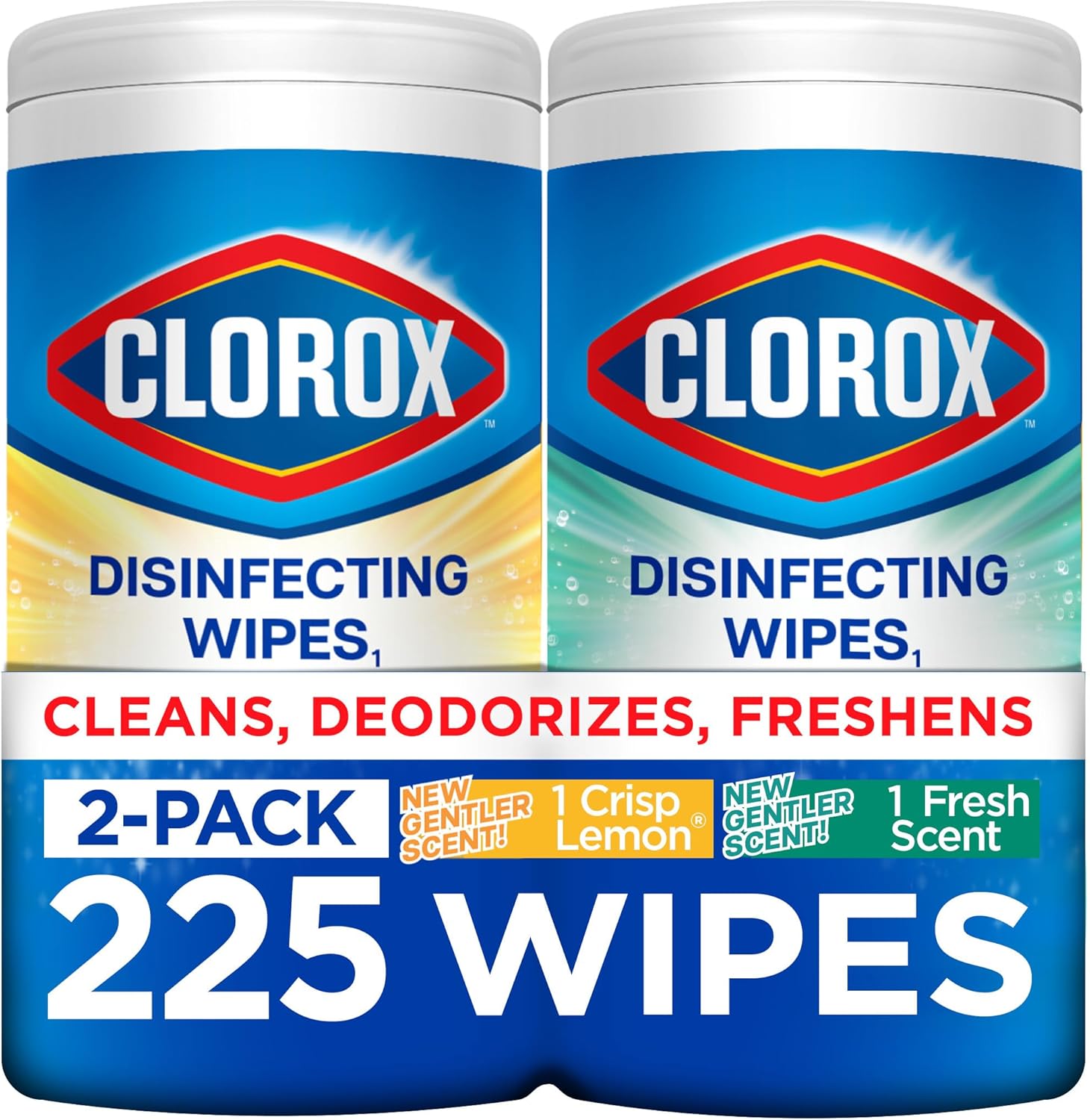Clorox Disinfecting Cleaning Wipes for Spring Cleaning & Allergy Season, Bleach Free, Fresh Scent and Crisp Lemon, 75 Count Each, Pack of 2