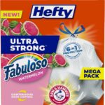 Hefty Ultra Strong 13 Gallon Trash Bags, Tall Kitchen Trash Bags 13 Gallon Size, Resist Leaks, Punctures, and Rips, Continuous Odor Control, White, Fabuloso Watermelon Scent, 80 Bags
