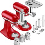 Meat Grinder & Slicer Shredder Attachments for KitchenAid Stand Mixer, All Parts Dishwash Safe, Stainless Steel Cheese Grater Attachments for KitchenAid Mixer Accessories