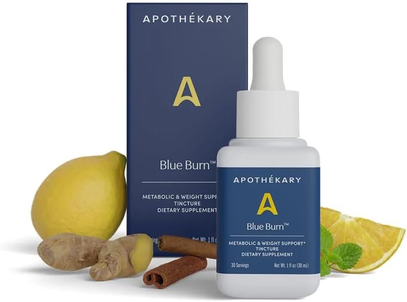 Apothékary Blue Burn Herbal Supplement Liquid Drops, Metabolism and Weight Management Support, Clinically-Tested, Made in the USA, 1 Fl Oz, 30 Servings