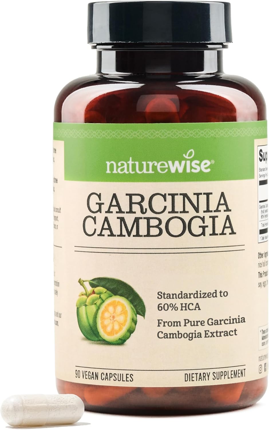Naturewise Garcinia Cambogia – 60% HCA Concentration Extract, Natural Support for Weight Goals and Energy Levels – Vegan, Non-GMO, Gluten Free – 90 Capsules[1-3 Month Supply]