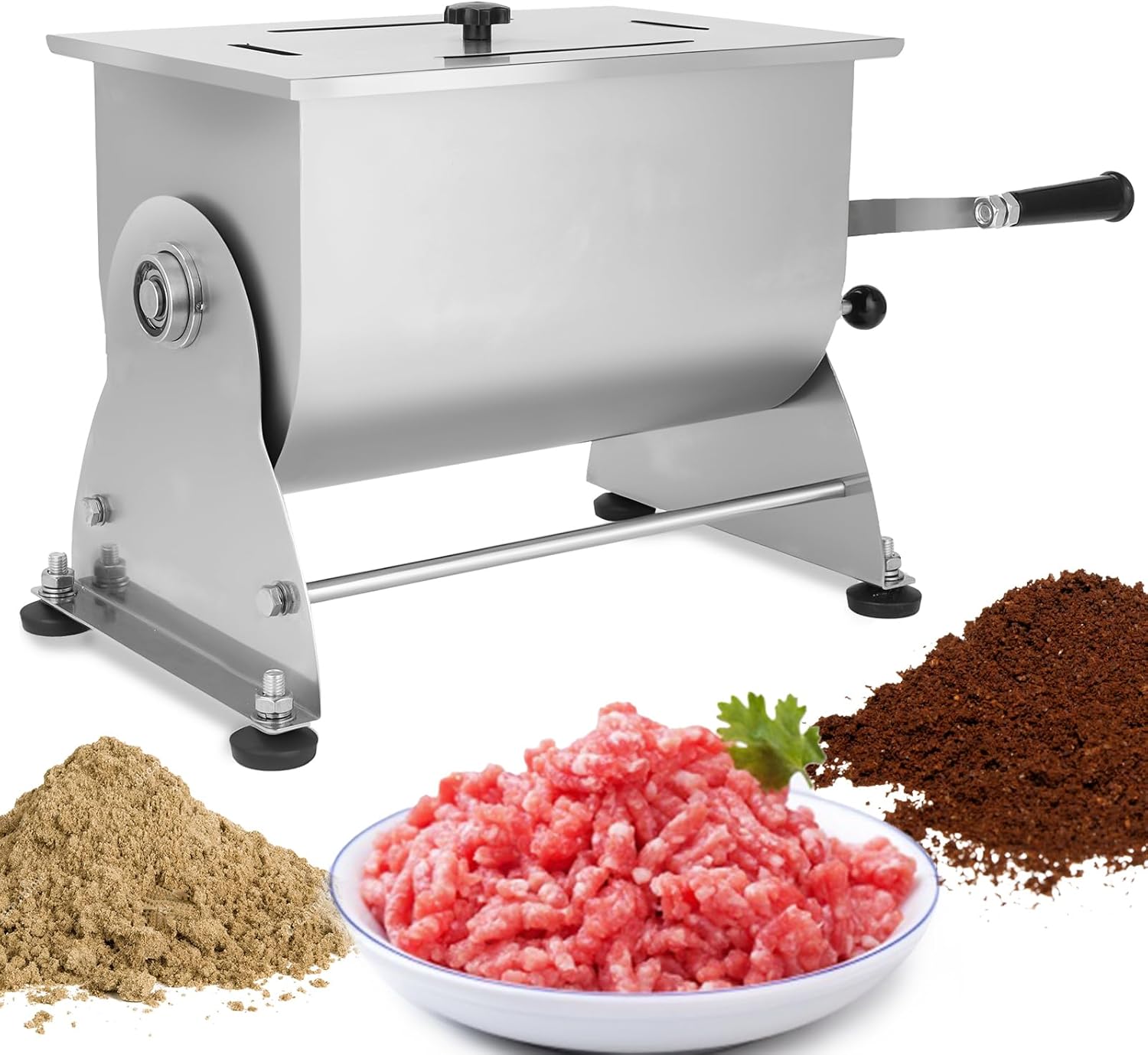 20 lb Manual Tilting Meat Mixer, 3.5 Gallon Stainless Steel Sausage Mixer for Burger, Jerky & Seasoning, Heavy Duty with Removable Paddle & Non-Slip Base, Compact Countertop Design