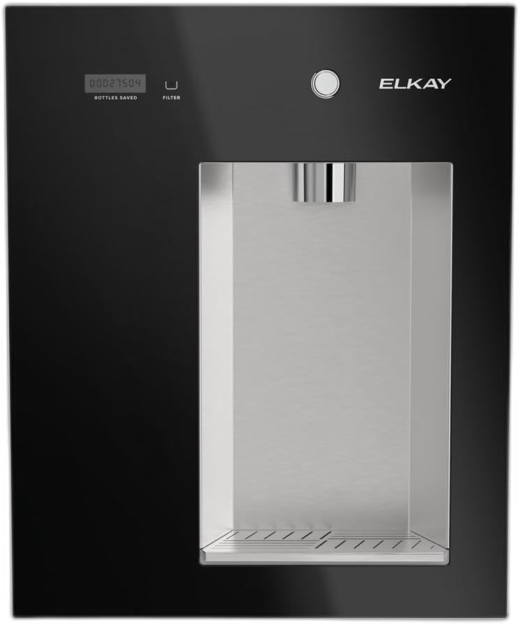 Elkay Liv EZ Built-in Filtered Wall-Mount Water Dispenser – Battery Powered, NSF Certified, Push Button, Reduces Lead & PFAS, Midnight Black – Ideal for Home