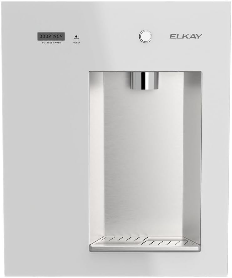 Elkay Liv EZ Built-in Filtered Wall-Mount Water Dispenser – Battery Powered, NSF Certified, Push Button, Reduces Lead & PFAS, Aspen White – Ideal for Home