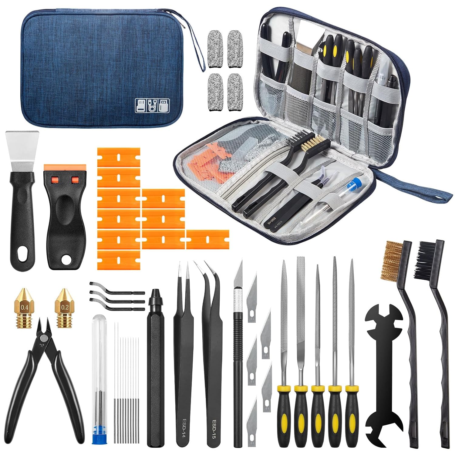50-Piece 3D Printer Tool Kit, 3D Printing Accessories Compatible with FDM/SLA Printers, Including Nozzle Cleaning Kit, Scraper, Deburring Tool, Files, Brushes, with Storage Case, Starter Kit