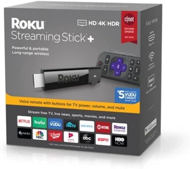Roku Streaming Stick+ | HD/4K/HDR Streaming Device with Long-range Wireless and Voice Remote with TV Controls (Renewed)