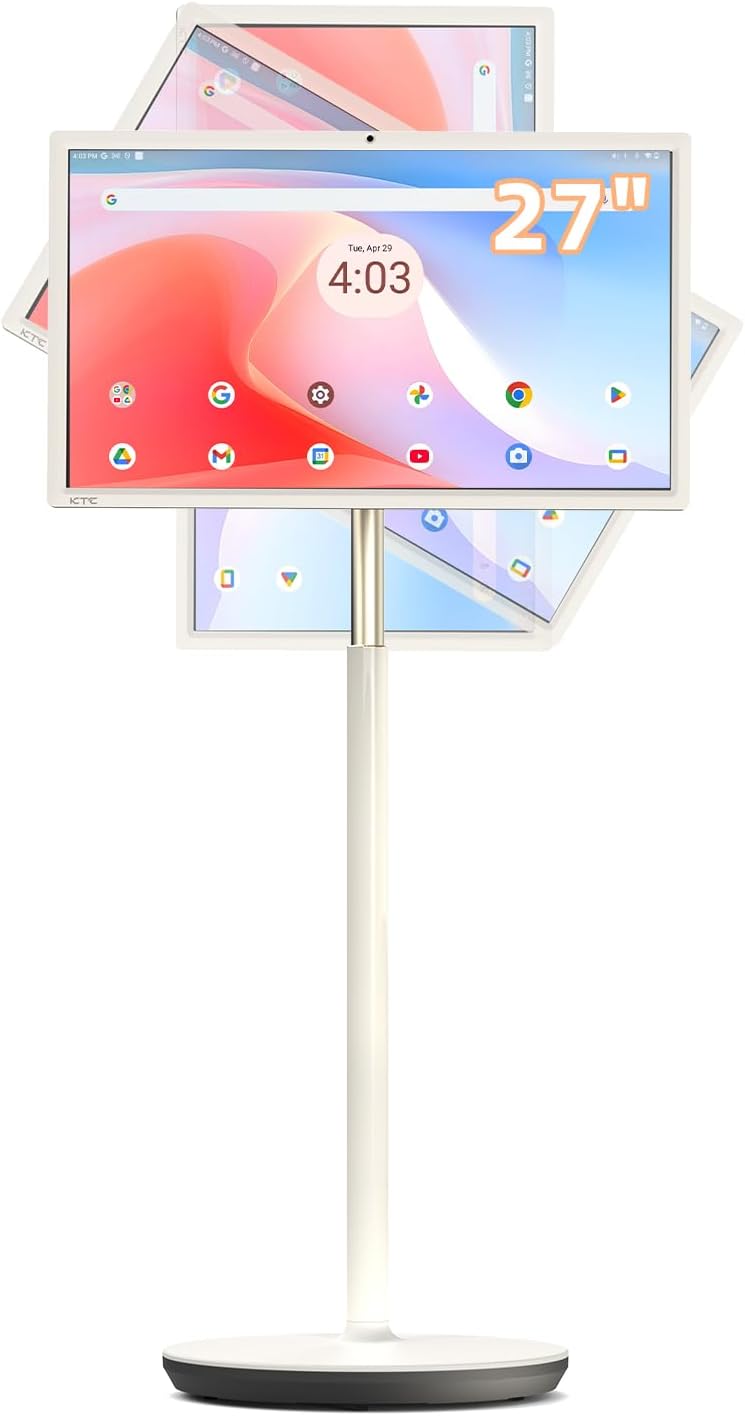 KTC MegPad 27 Inch Portable Screen TV – 1080P Touch Screen Monitor on Wheels with 8MP Camera, Compatible with Google TV, Android 14, QC 8G RAM+128G Storage, 9500mAh Battery, Remote Control