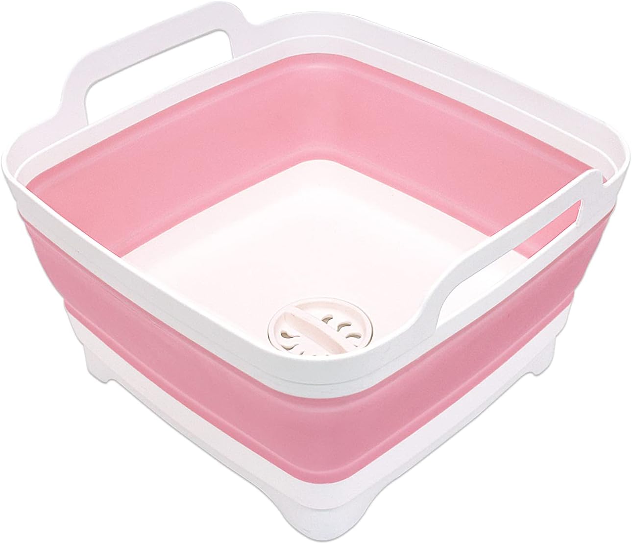 2.4 Gal(9L) Collapsible Dish Basin with Drain Plug, Space Saving Outdoor Multiuse Foldable Sink Tub, Dishpan, Kitchen Storage Tray for Camping, Vegetable Washing, RV (Pink)