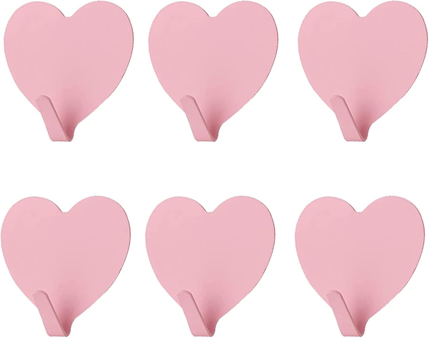 JtmyAota 6 Pack Heart Shaped Decorative Wall Hooks, Stainless Steel Strong Adhesive Wall Hook for Home Kitchen Bathroom Office (Light Pink)