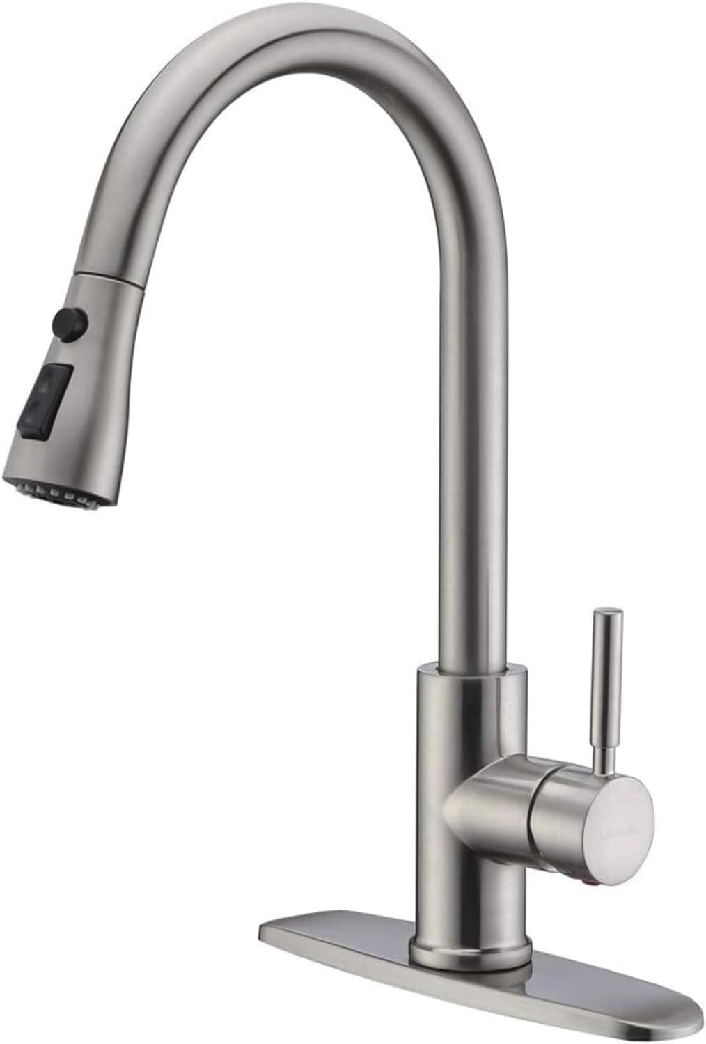 WEWE Single Handle High Arc Brushed Nickel Pull Out Kitchen Faucet,Single Level Stainless Steel Kitchen Sink Faucets with Pull Down Sprayer,Suitable for Laundry Rv Bar