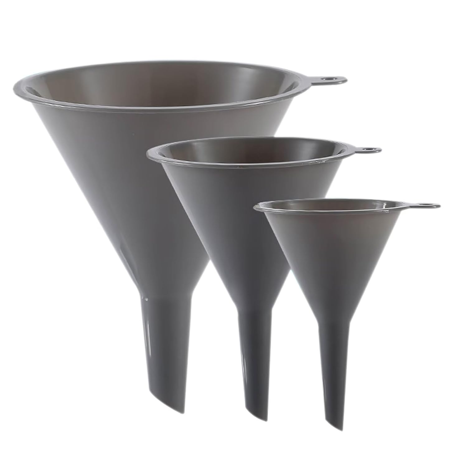 Plastic Kitchen Funnel Set of 3, Round Kitchen Funnels for Filling Bottles, Durable and Multifunctional Funnels for Filling Canning, Cooking, Lab or Car Oil (Gray)