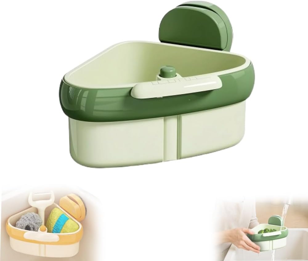 Corner Sink Strainer,2025 New Suction Cup Press Sink Strainer Basket,Automatic Dumping food Waste Catcher for Sink,Faucet Sponge Storage Rack,Corner Sink Trash Catcher for Food Waste (Green 1PCS)