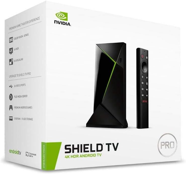 NVIDIA Shield Android TV Pro | 4K HDR Streaming Media Player High Performance, Dolby Vision, 3GB RAM, 2X USB, Works with Alexa, Model:945-12897-2500-101