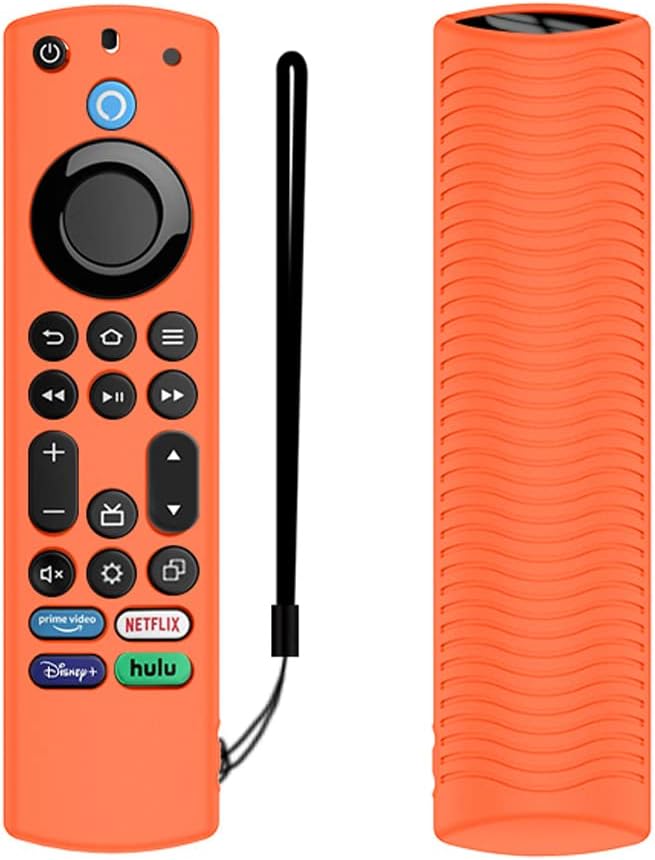 Amazon FireTV Remote Case, Silicone Cover for Omni Series and 4-Series, Lightweight, Anti-Slip, Shockproof, Orange, Includes Lanyard