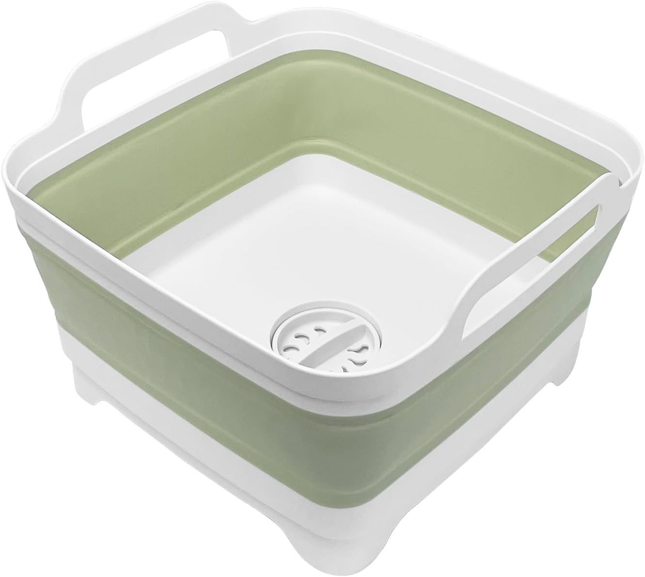 2.4 Gal(9L) Collapsible Dish Basin with Drain Plug, Space Saving Outdoor Multiuse Foldable Sink Tub, Dishpan, Kitchen Storage Tray for Camping, Vegetable Washing, RV (Green)