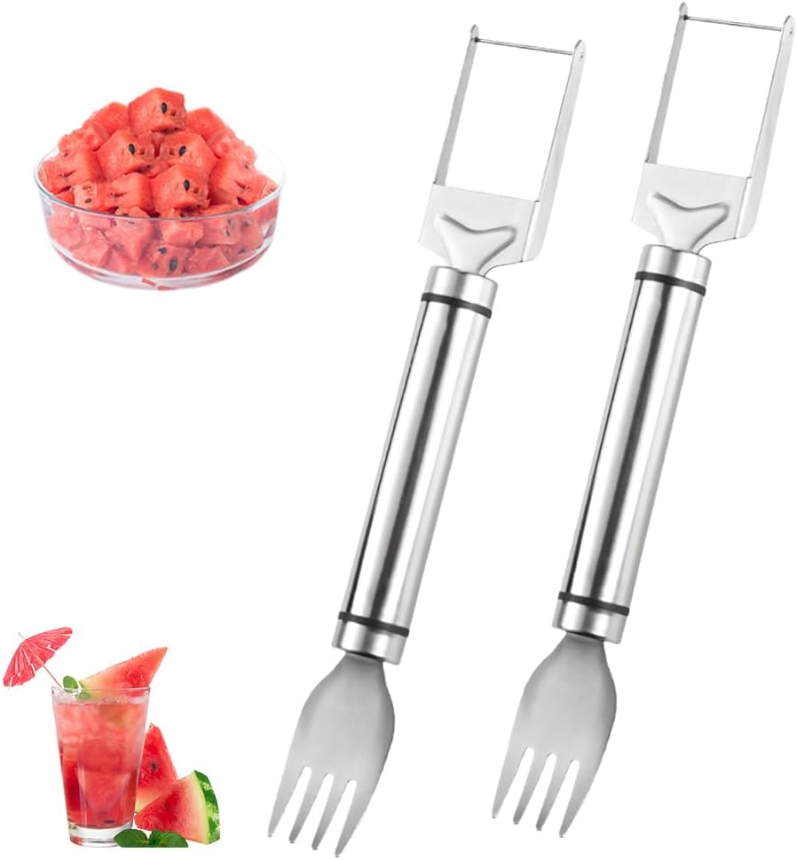 2026 Upgraded Stainless Steel Fruit Cutter, Kitchen Gadget Watermelon Fork Slicer Cutter Slicer Tool, Fruit Forks Slicer Knife Watermelon Cutter Fork (2 Pack)