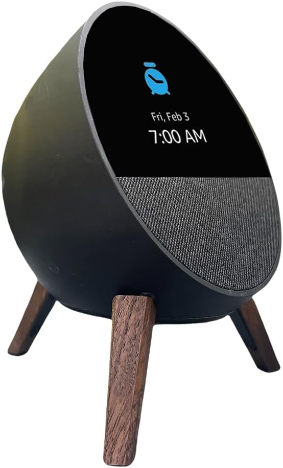 Wooden Stand with Slicone Pad Feets for Echo Spot, Wood Tripod Stand with Ellipse Metal Frame for Alexa Echo Spot,Desk Holder Mount Stand for Echo Spot (2024 Release)