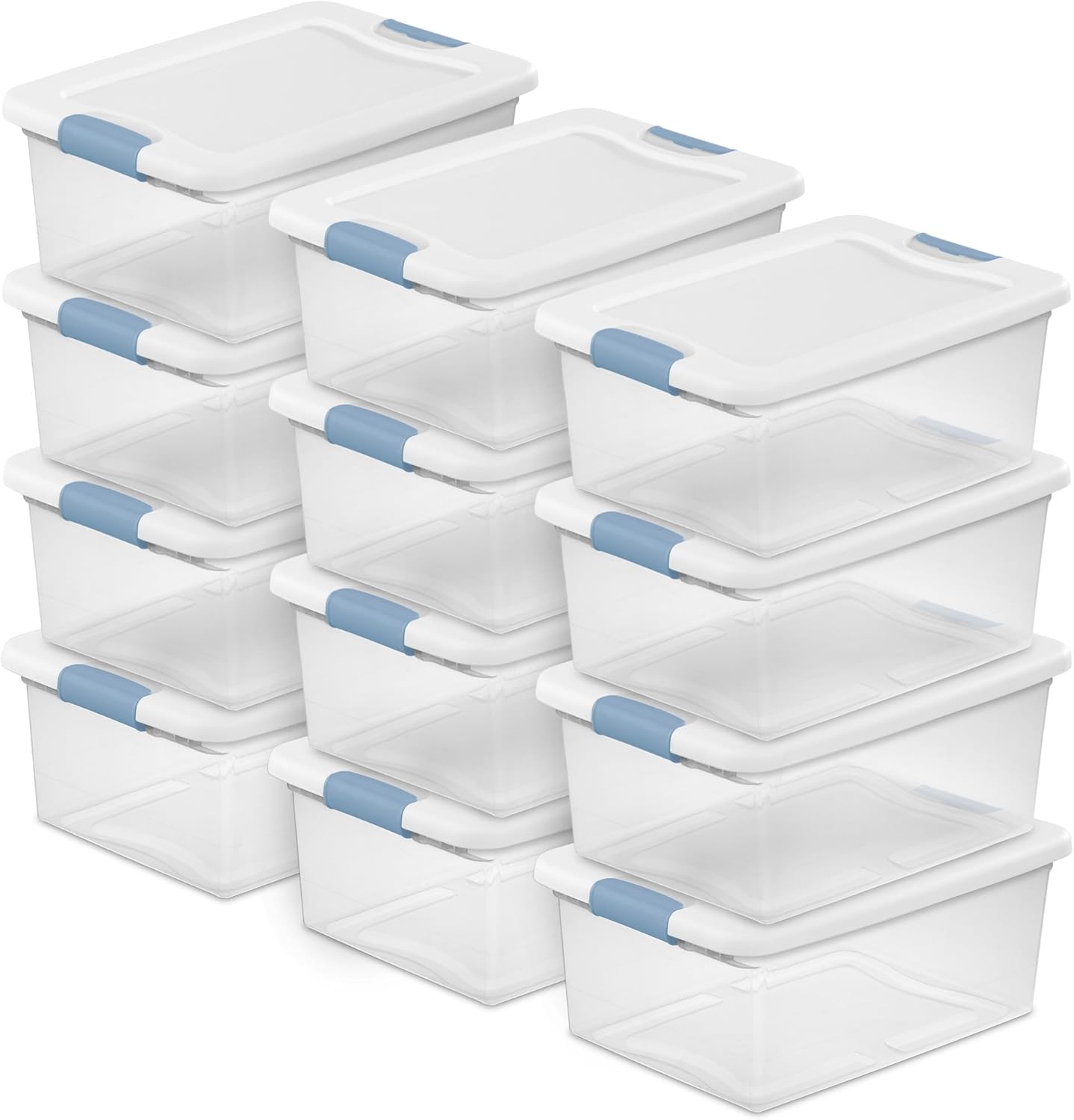 Sterilite 12-Pack Latching Box, Under Bed Storage Bins with Lids, Clear Plastic, 15 Quart – Heavy-Duty Organizing Containers for Closet, Bathroom, and Office