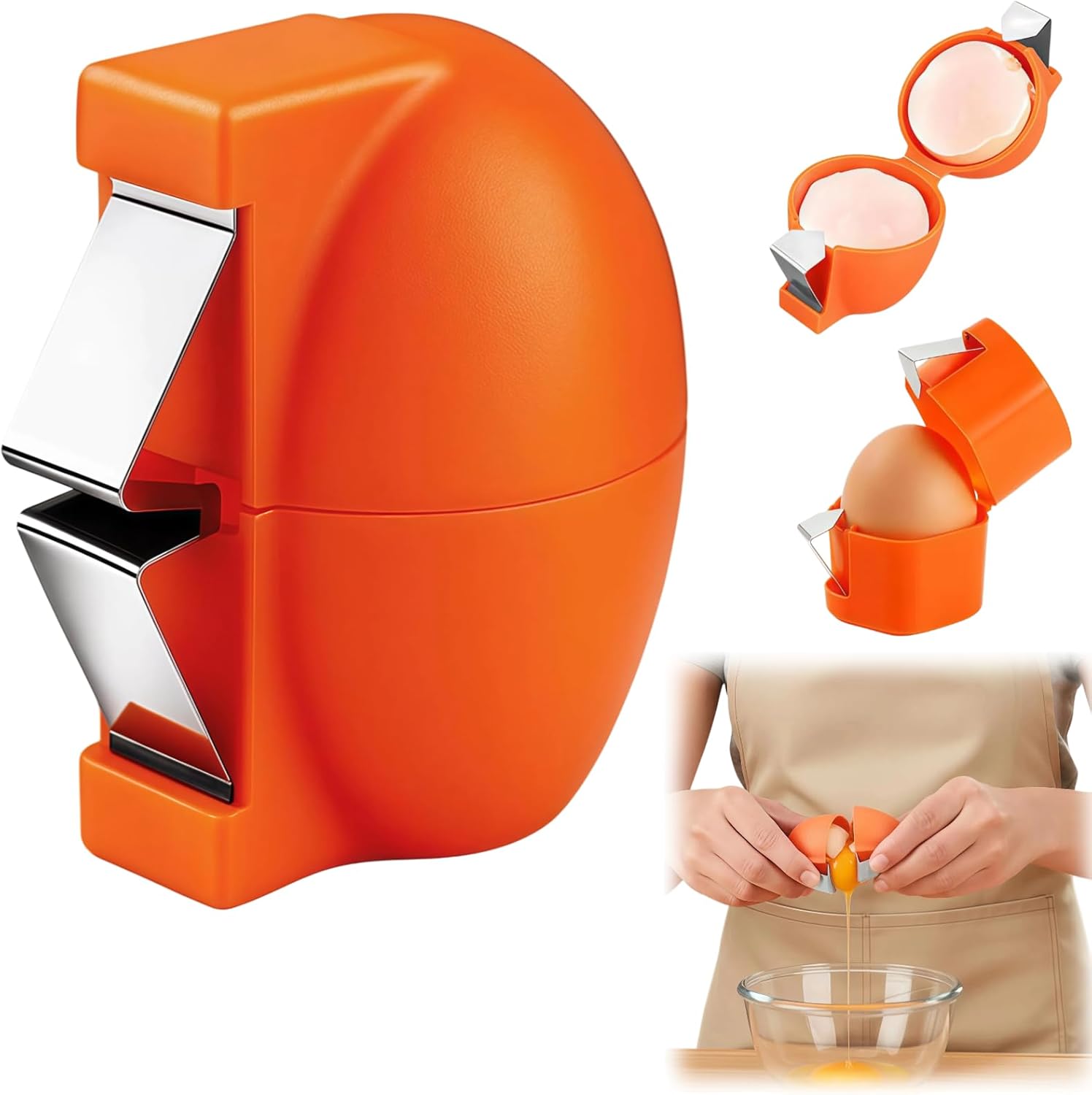 Egg Shell Opener, New Multifunctional Peeler Shell Remover for Raw and Hard Boiled Eggs, Stainless Steel Egg Cracker Shell Opener Egg Cracker Tool for Home Kitchen (Orange, 1 Pcs)