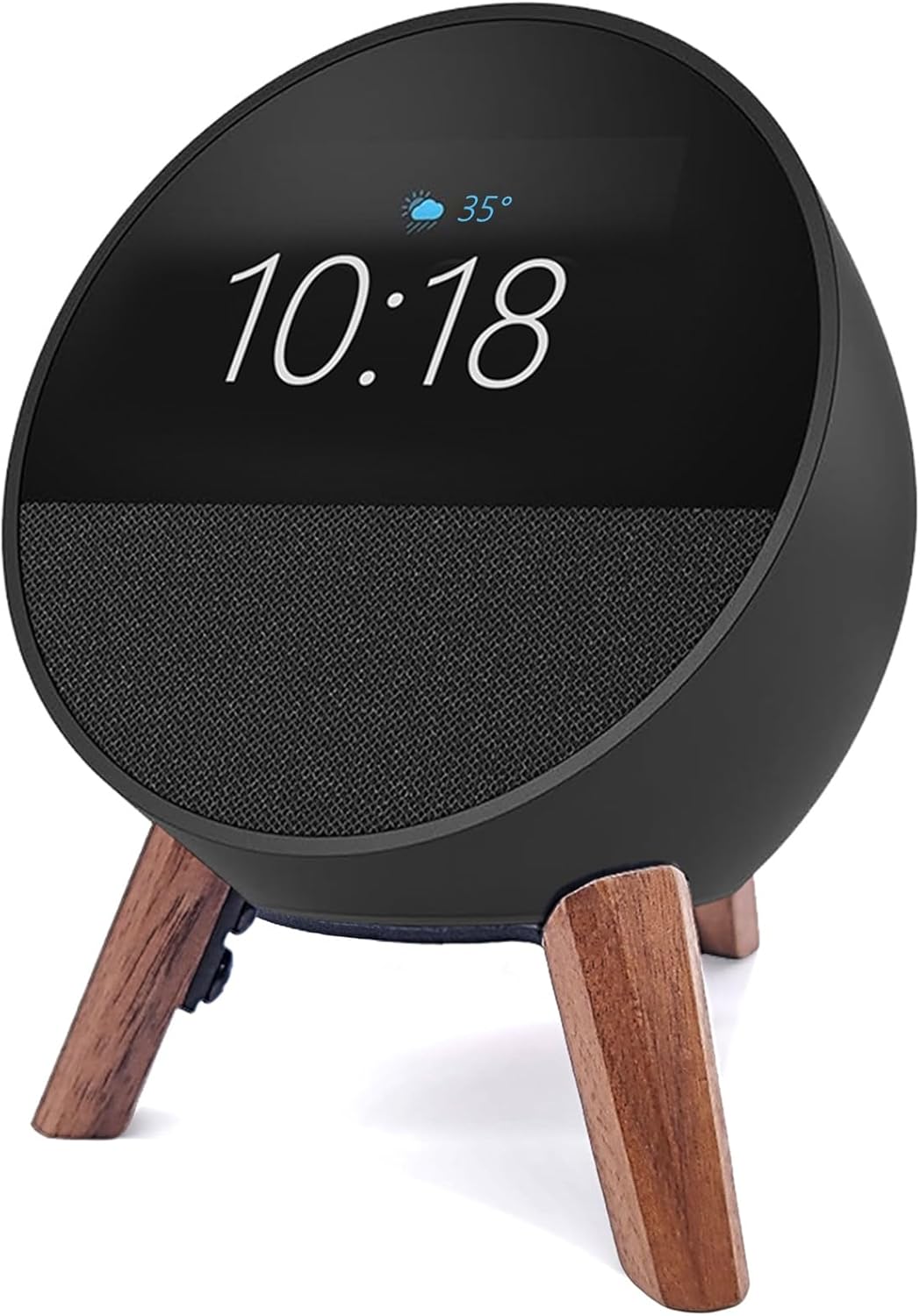 Real Wood Stand for Echo Spot (2024 Released) Smart Alarm Clock, Tripod Mount Accessories Protect Alexa for Better Sound, Secure Stable Wooden Holder for Speaker (Walnut)