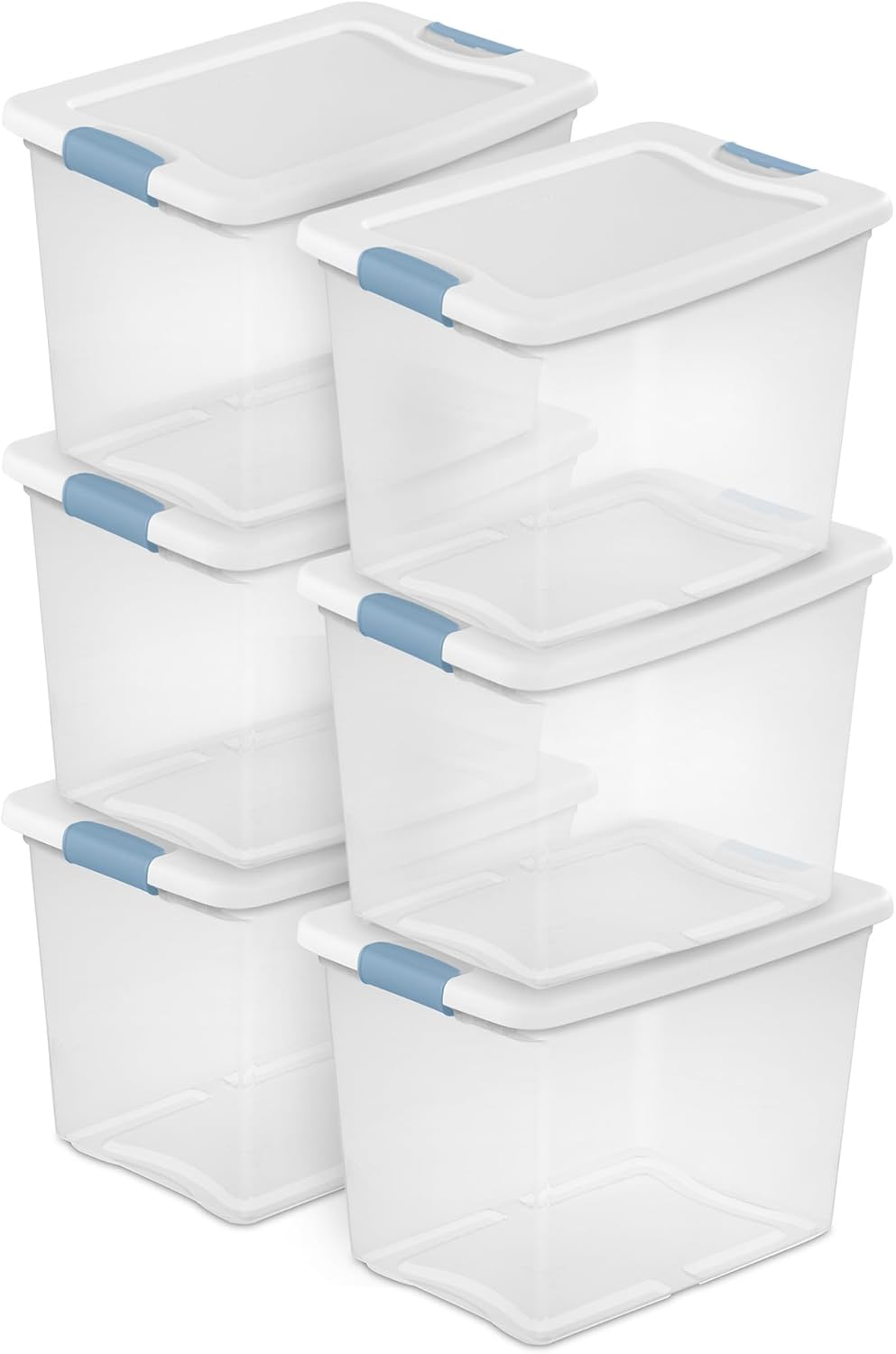 Sterilite 6-Pack Latching Box, Under Bed Storage Bins with Lids, Clear Plastic, 25 Quart – Heavy-Duty Organizing Containers for Closet, Bathroom, and Office