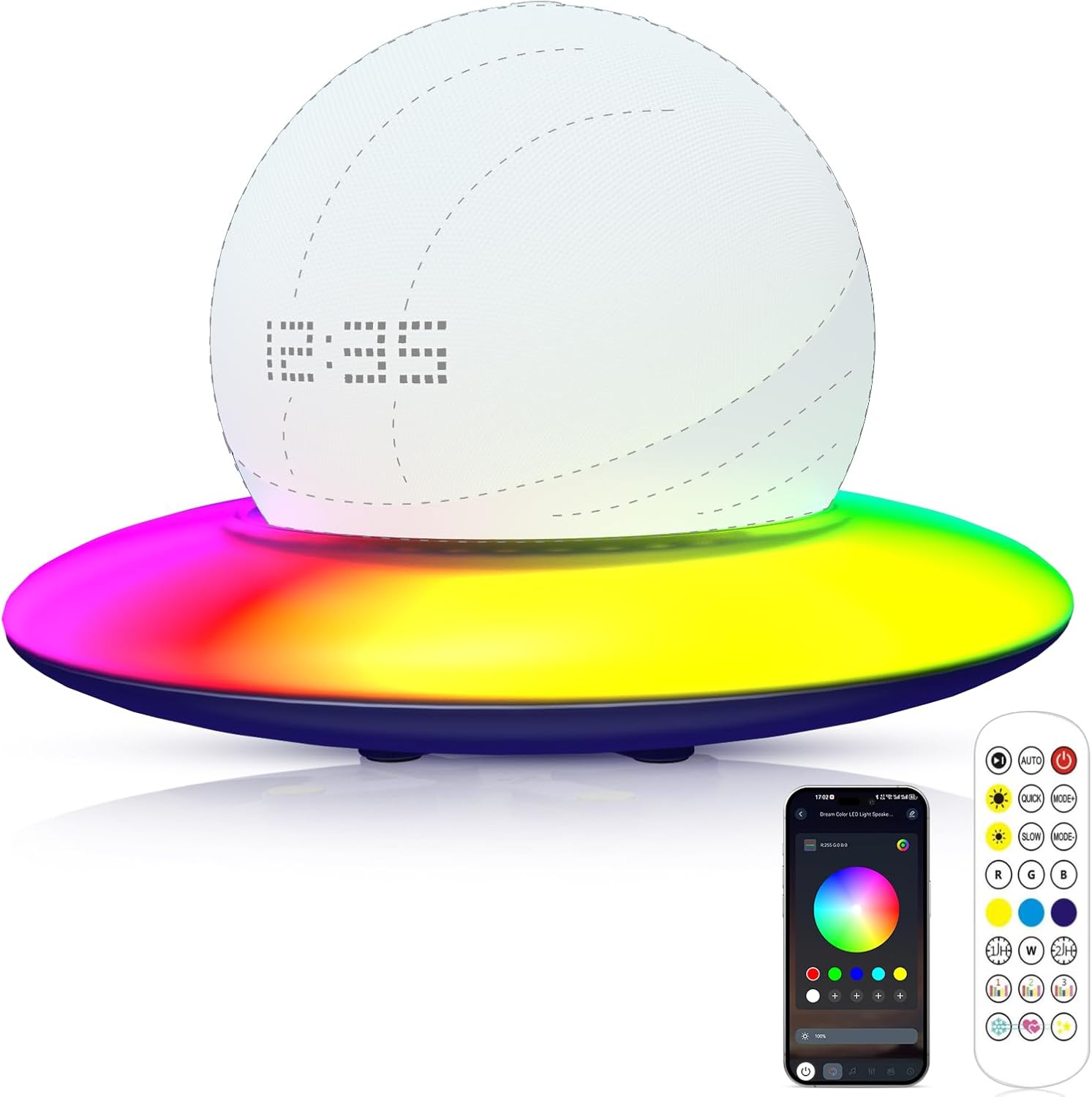 Dream Color LED Light Speaker Base, Desktop Holder Mount, UFO-Shaped Speaker Bas,Compatible Echo Dot (5th Gen)，Echo Spot，HomePod mini，Echo Dot (4th Gen)，Ehco Pop，Exquisite Desktop Decoration