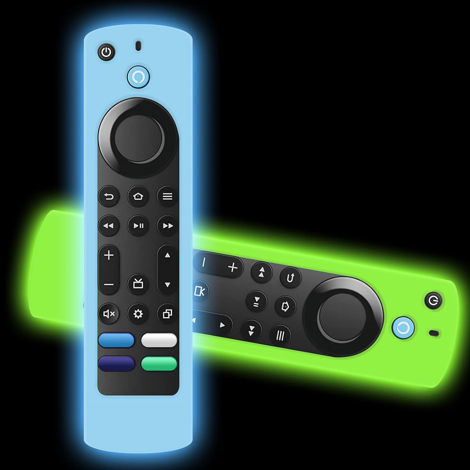 2 Pack Remote Covers Replacement Compatible with Toshiba and Insignia Fire TV Remote, Silicone Sleeve Case Glow in Dark for CTRC1US21 NS-RCFNA-21 Remote Cover (Glow Blue& Glow Green)