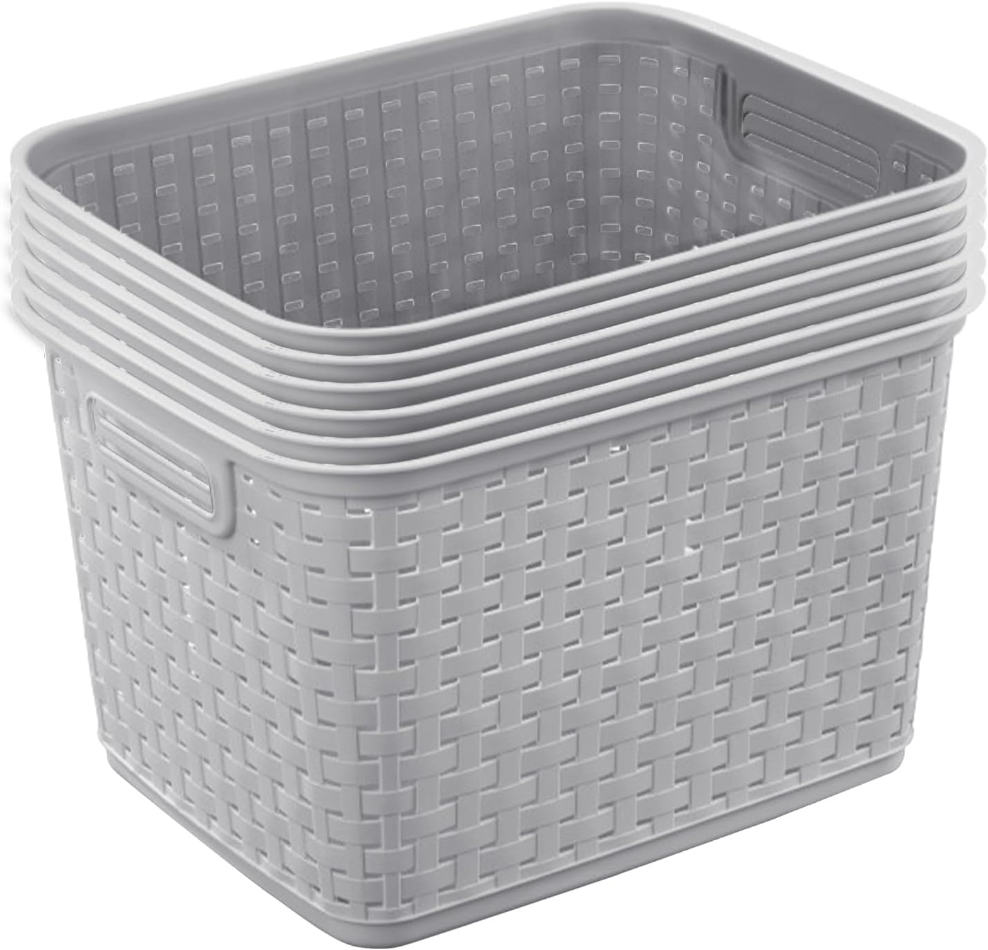 Sterilite 6-Pack Tall Weave Basket, Woven Plastic Storage Baskets for Organization, Cement Gray – Organizing Bin Containers with Handles for Bedroom, Bathroom, Dorm, Laundry Room, and Closet
