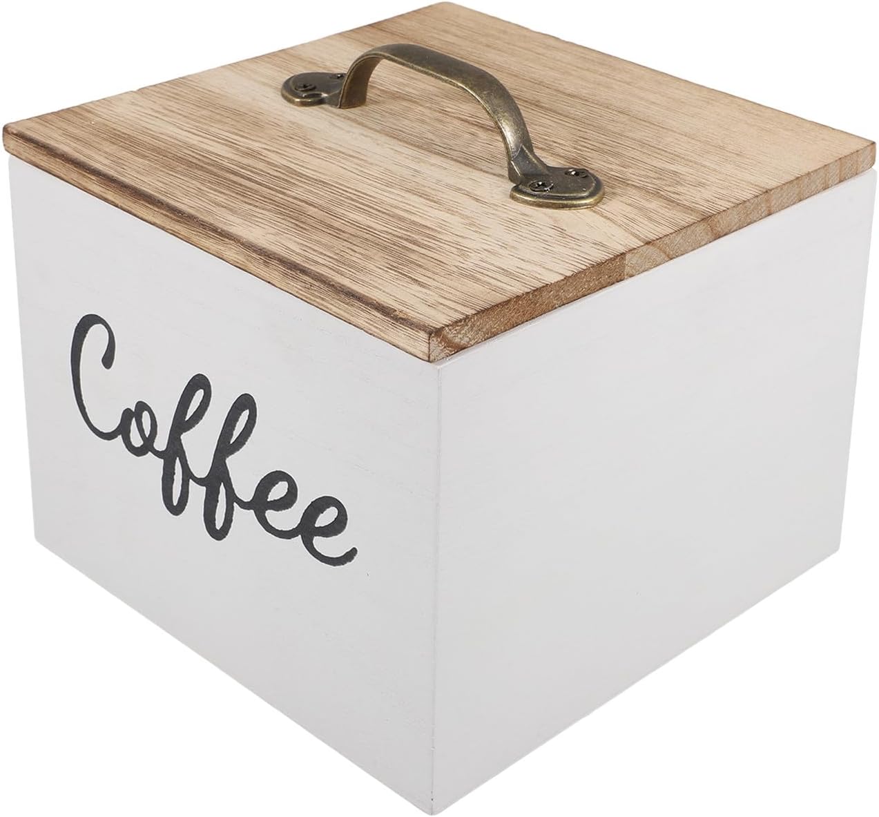 Wooden Storage Box with Lid, Square Wood Keepsake and Kitchen Organizer for Coffee, Tea, Candy, Small Items Storage and Home Office Organization