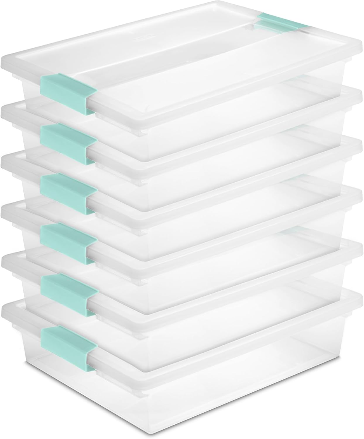 Sterilite 6-Pack Clip Box, Stackable Clear Plastic Bins with Latching Lids, Large – Writing, Arts or Crafts Supplies Storage Containers for Home, Office, Classroom and Workshop Organization