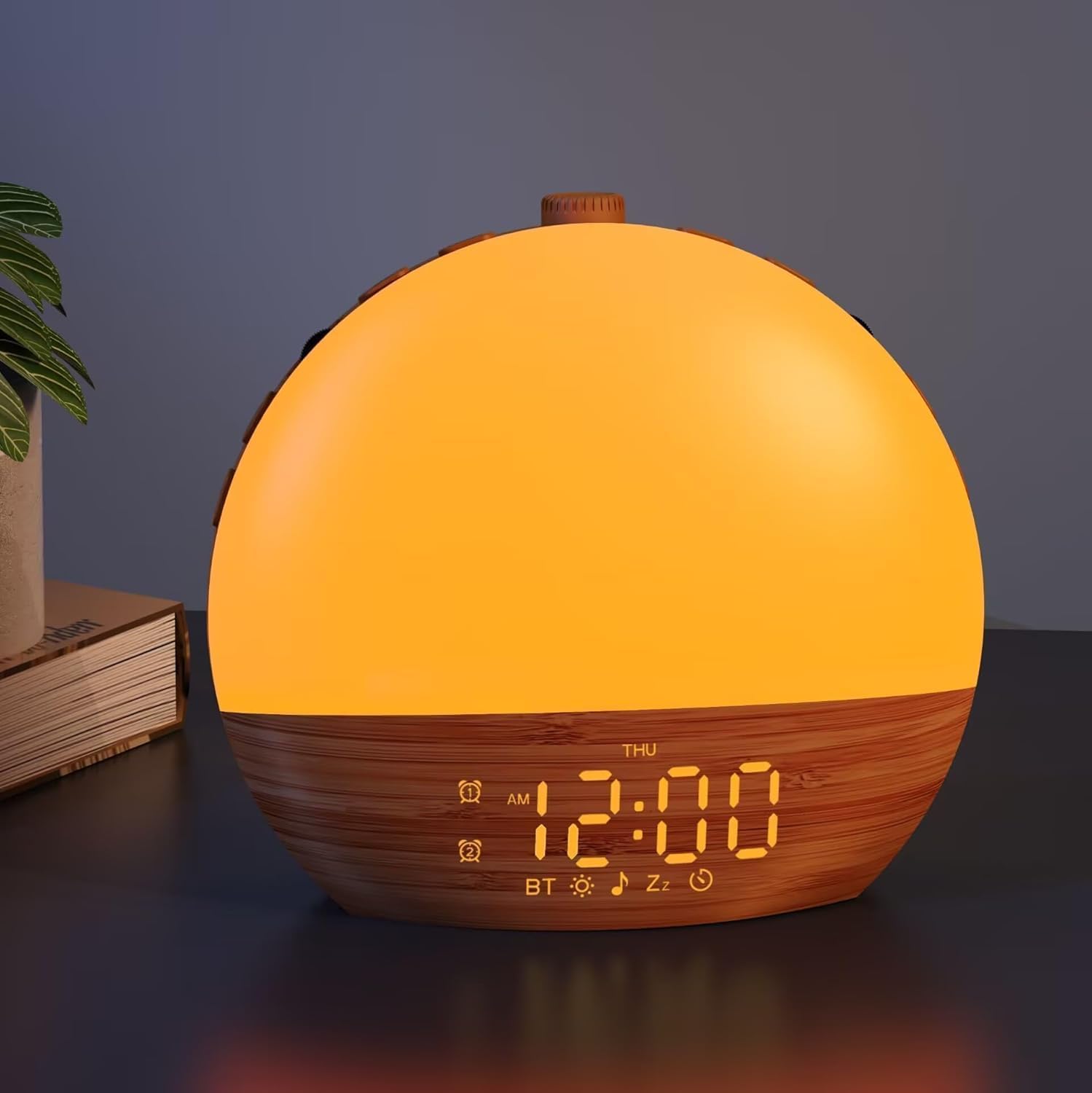 Sunrise Alarm Clock with Sound Machine – Wake Up Light, Wood Grain, Bluetooth, Dual Digital Alarm Clocks for Bedrooms, Adjustable Brightness, 30 Sleep Sounds, White Noise Machine for Baby & Adults