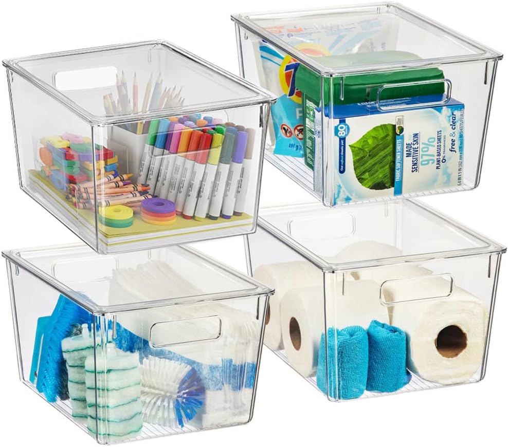 ClearSpace Plastic Storage Bins with Lids X-Large – Perfect Kitchen Organization, Desk Organizer or Pantry Storage – Desktop Organizer, Pantry Organization and Storage Bins, Cabinet Organizers