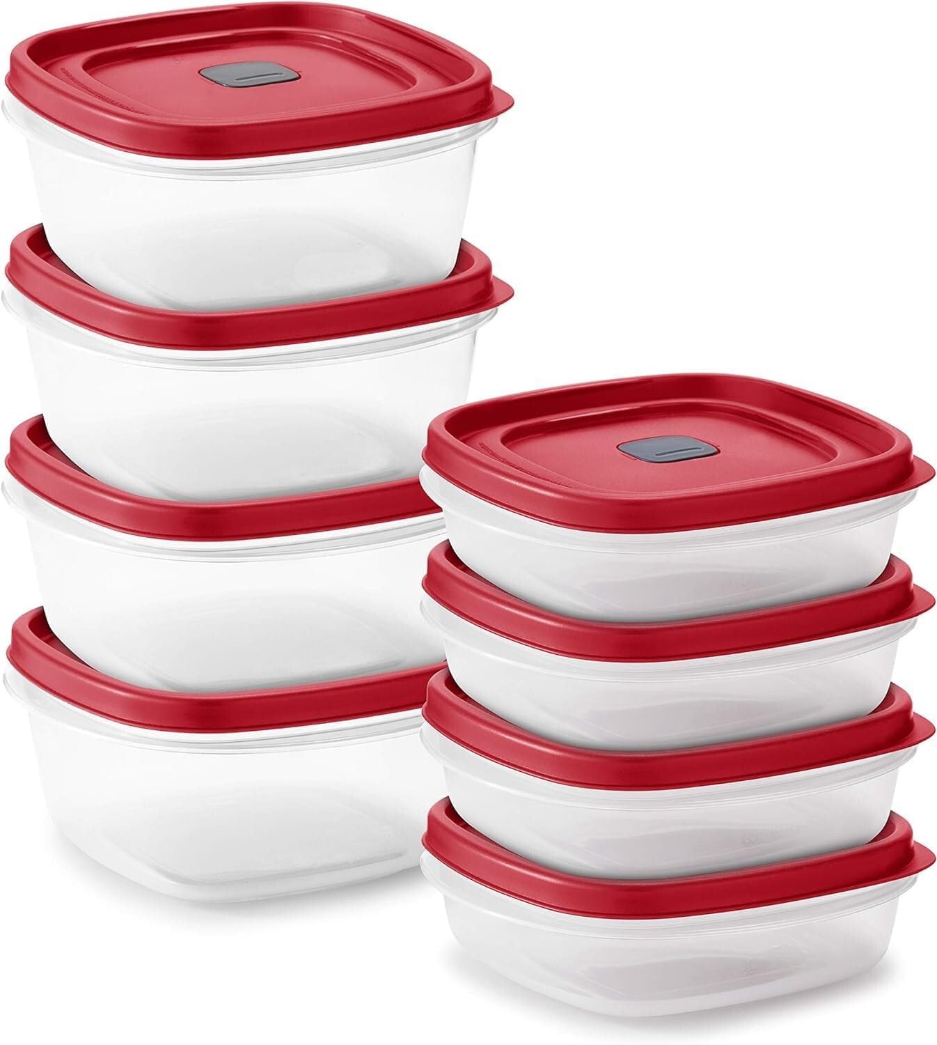 Tribello 16-Piece BPA-Free Plastic Food Storage Set, Red Vented Lids – Microwave, Dishwasher Safe: Perfect for Meal Prep, Leftovers, and Kitchen Organization