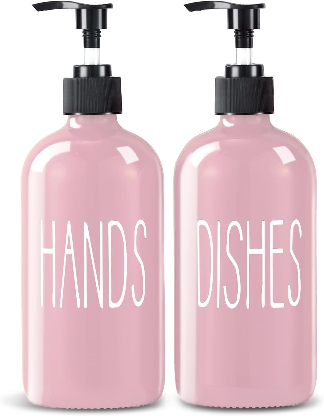 COHOSEGE Glass Soap Dispenser Set 2 Pack,16 Oz Dish Soap Dispenser for Kitchen Sink,Pink Kitchen Accessories and Kitchen Decor,Pink Decorations and Kitchen Utensils for Kitchen
