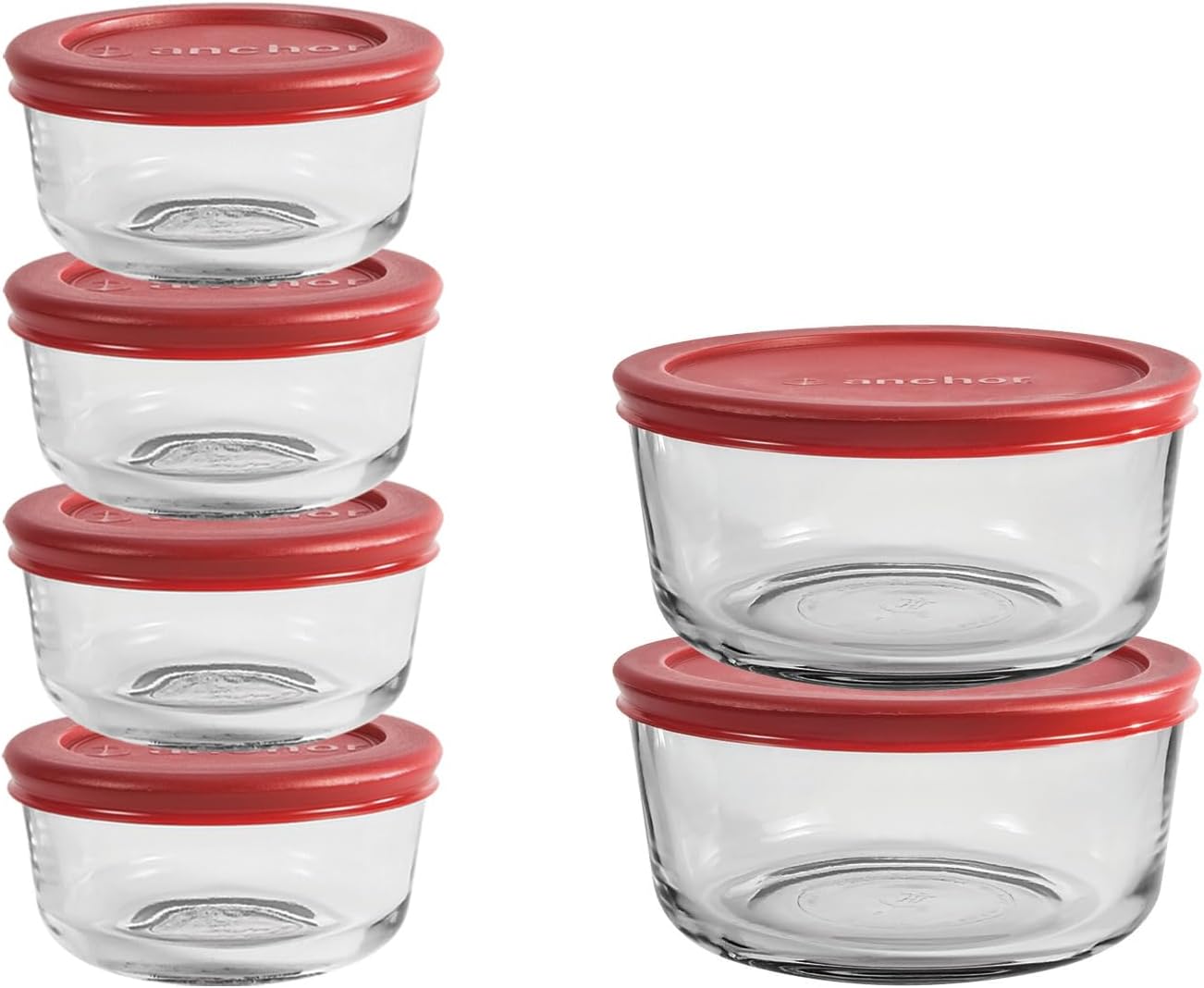 Anchor Hocking 12 Piece Glass Storage Containers with Lids (6 Glass Food Storage Containers & 6 Red SnugFit Lids)