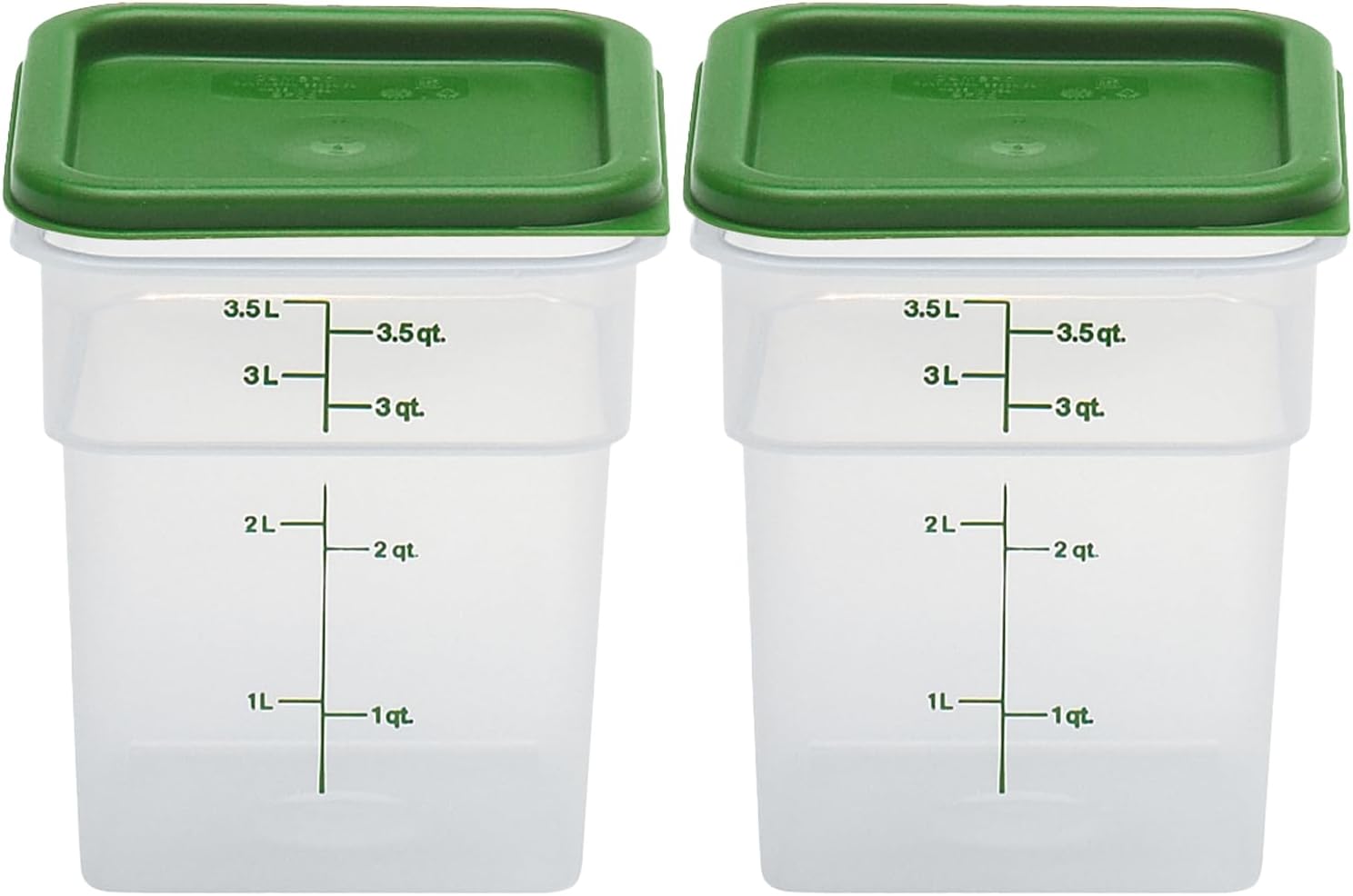 Cambro Food Storage Container with Lid (Microwave Safe and BPA-Free) – 2 Pack – Classic Series Square with Green Lid – 4 QT (Quart) – Commercial Grade for Food Prep (Translucent)