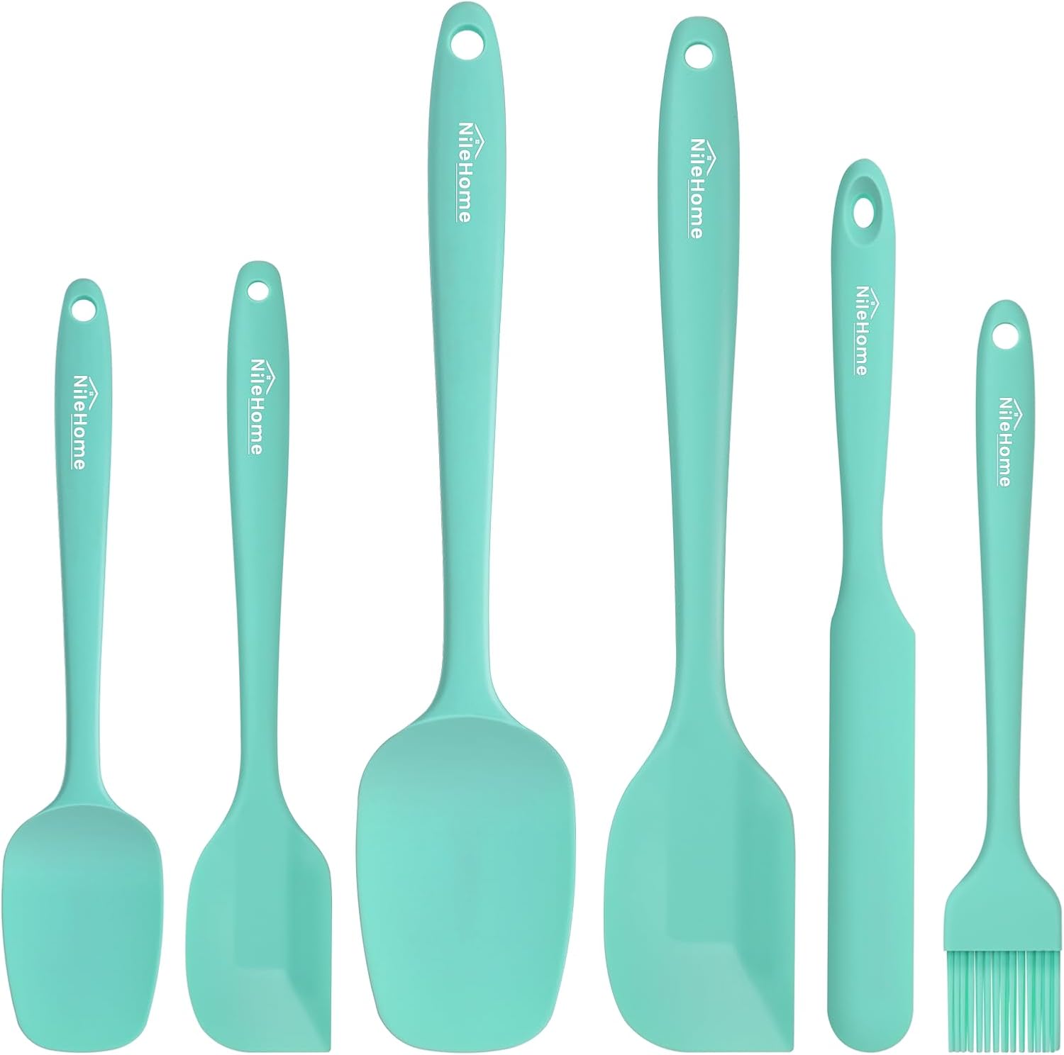 NileHome Silicone Spatula Set, 6 Pcs Food Grade Kitchen Utensils with Silicone Brush Heat Resistant Dishwasher Safe BPA-Free Rubber Spatula for Scraping, Baking, Cooking, Mixing, Turquoise